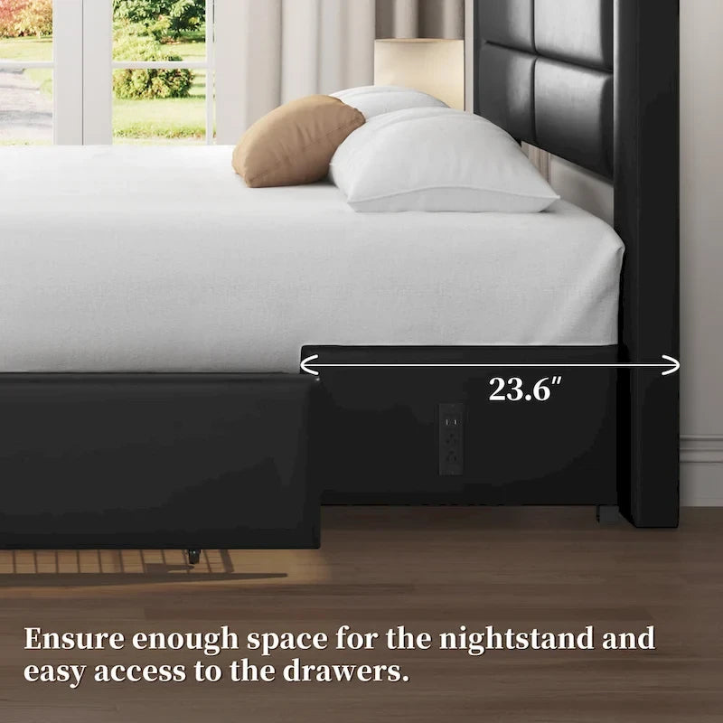 Yaheetech Upholstered Bed Frame with 4 Storage Drawers and Built-In USB Ports