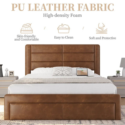 Yaheetech Upholstered Bed Frame with 4 Storage Drawers and Built-In USB Ports