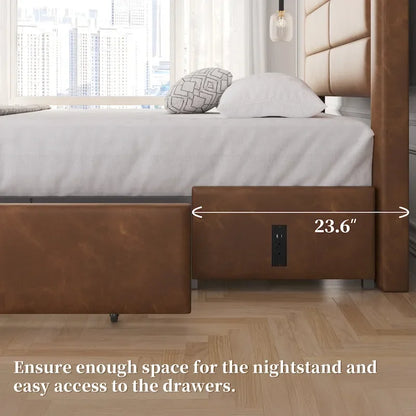Yaheetech Upholstered Bed Frame with 4 Storage Drawers and Built-In USB Ports