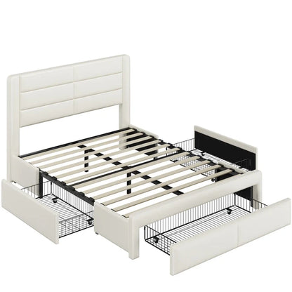 Yaheetech Upholstered Bed Frame with 4 Storage Drawers and Built-In USB Ports