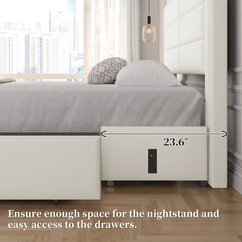 Yaheetech Upholstered Bed Frame with 4 Storage Drawers and Built-In USB Ports