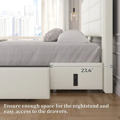 Yaheetech Upholstered Bed Frame with 4 Storage Drawers and Built-In USB Ports