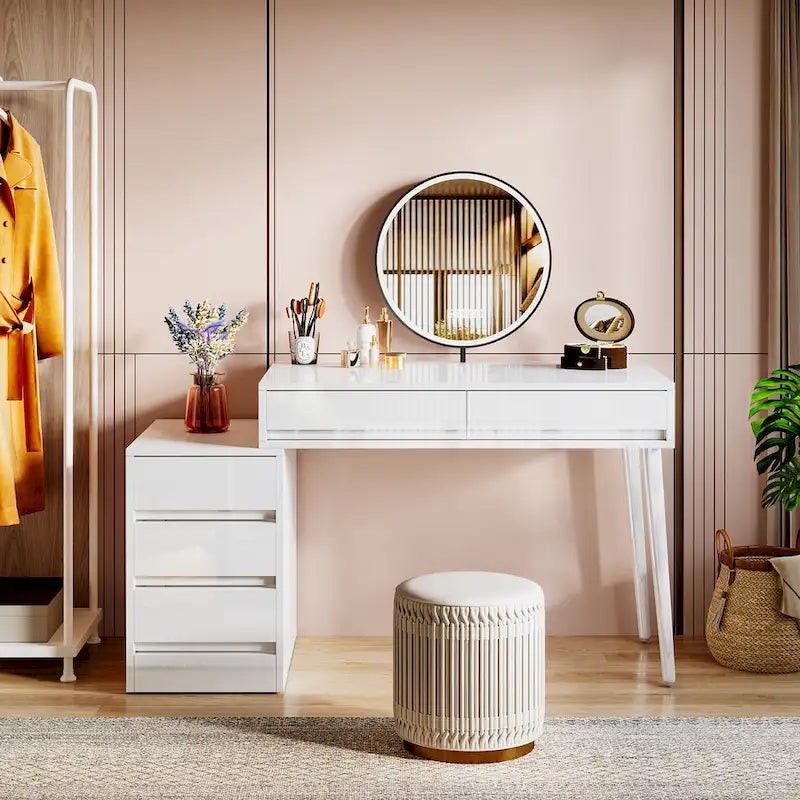 Modern Vanity Desk with Drawers, Reversible Makeup Dressing Table (Without Mirror)