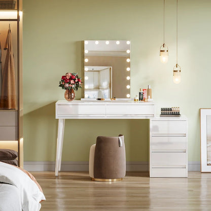 Modern Vanity Desk with Drawers, Reversible Makeup Dressing Table (Without Mirror)