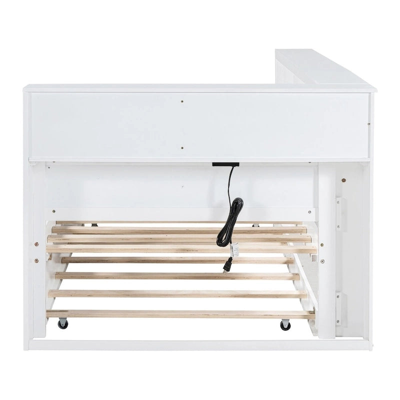 Twin/Full Size Daybed with Twin Trundle, Daybed with Storage Shelf and USB Charging Ports