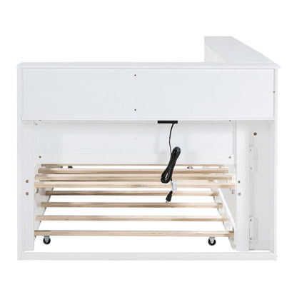 Twin/Full Size Daybed with Twin Trundle, Daybed with Storage Shelf and USB Charging Ports