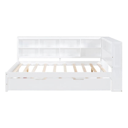 Twin/Full Size Daybed with Twin Trundle, Daybed with Storage Shelf and USB Charging Ports