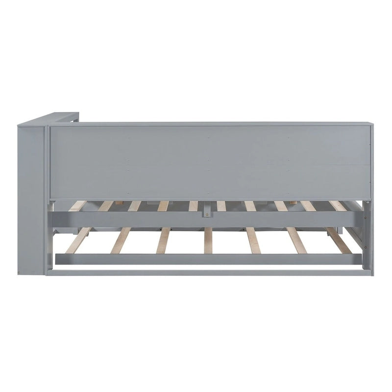Twin/Full Size Daybed with Twin Trundle, Daybed with Storage Shelf and USB Charging Ports