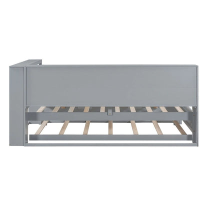 Twin/Full Size Daybed with Twin Trundle, Daybed with Storage Shelf and USB Charging Ports