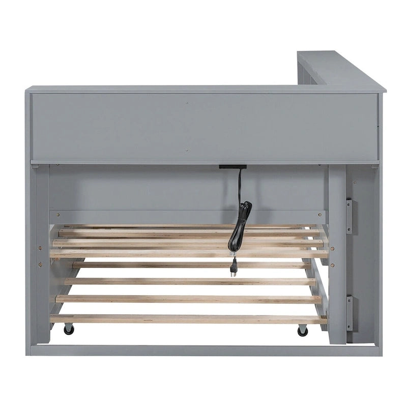 Twin/Full Size Daybed with Twin Trundle, Daybed with Storage Shelf and USB Charging Ports