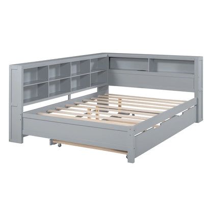 Twin/Full Size Daybed with Twin Trundle, Daybed with Storage Shelf and USB Charging Ports
