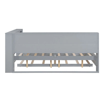 Twin/Full Size Daybed with Twin Trundle, Daybed with Storage Shelf and USB Charging Ports