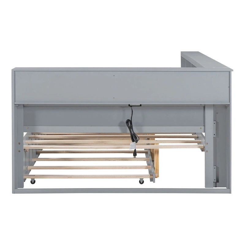 Twin/Full Size Daybed with Twin Trundle, Daybed with Storage Shelf and USB Charging Ports