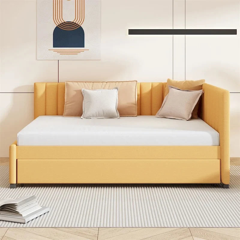 Full Size Upholstered Daybed with Trundle Sofa Bed Frame,Linen Fabric