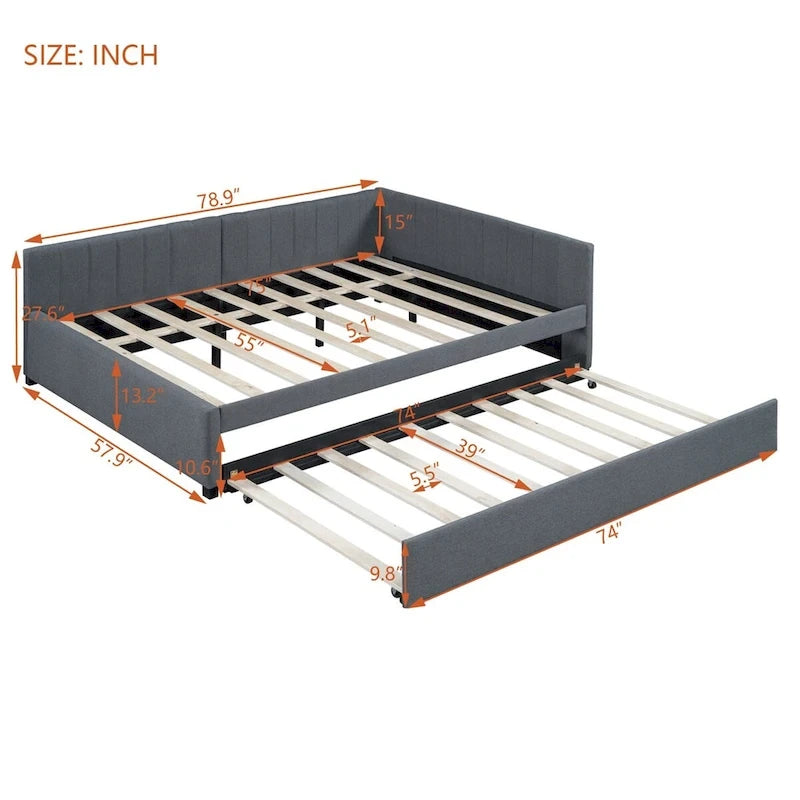 Full Size Upholstered Daybed with Trundle Sofa Bed Frame,Linen Fabric