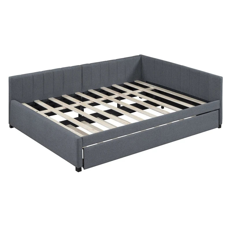 Full Size Upholstered Daybed with Trundle Sofa Bed Frame,Linen Fabric