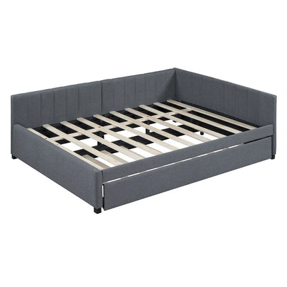 Full Size Upholstered Daybed with Trundle Sofa Bed Frame,Linen Fabric