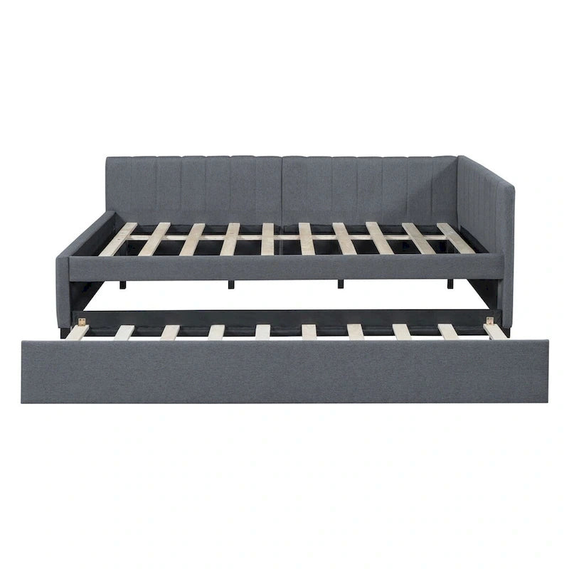 Full Size Upholstered Daybed with Trundle Sofa Bed Frame,Linen Fabric