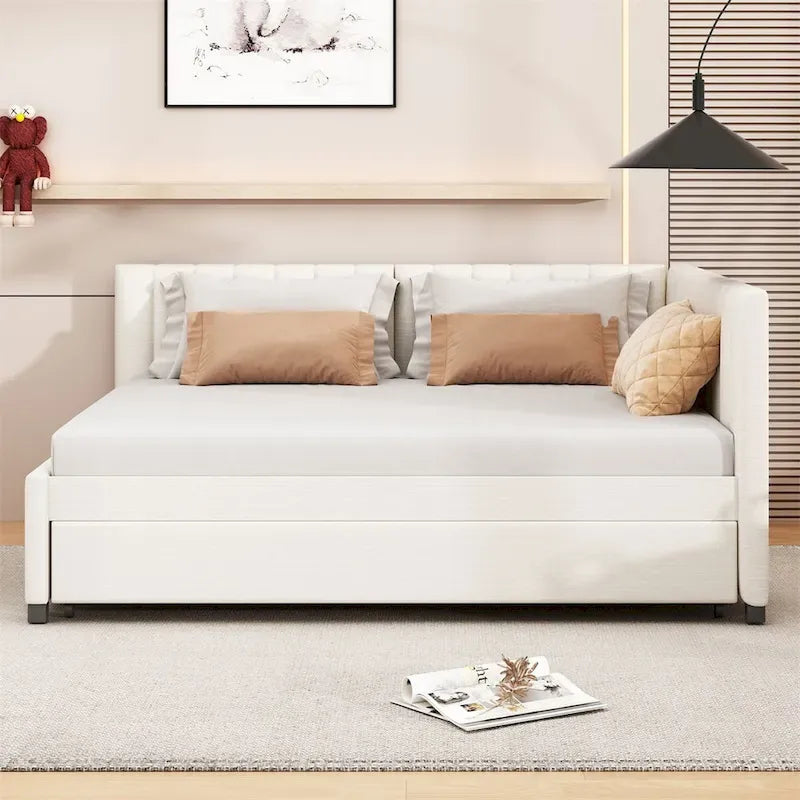 Full Size Upholstered Daybed with Trundle Sofa Bed Frame,Linen Fabric