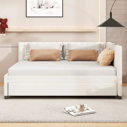 Full Size Upholstered Daybed with Trundle Sofa Bed Frame,Linen Fabric