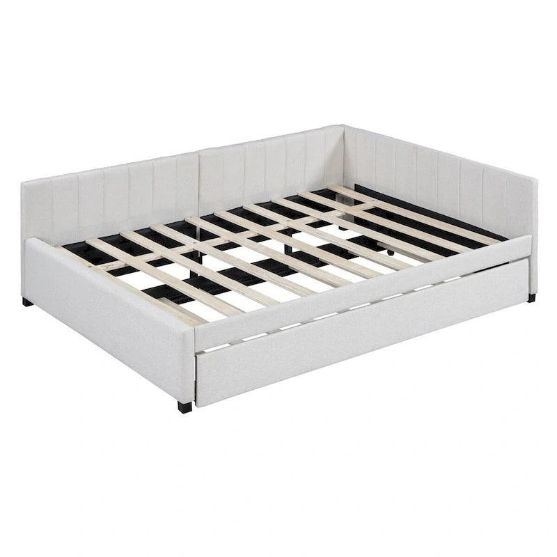 Full Size Upholstered Daybed with Trundle Sofa Bed Frame,Linen Fabric