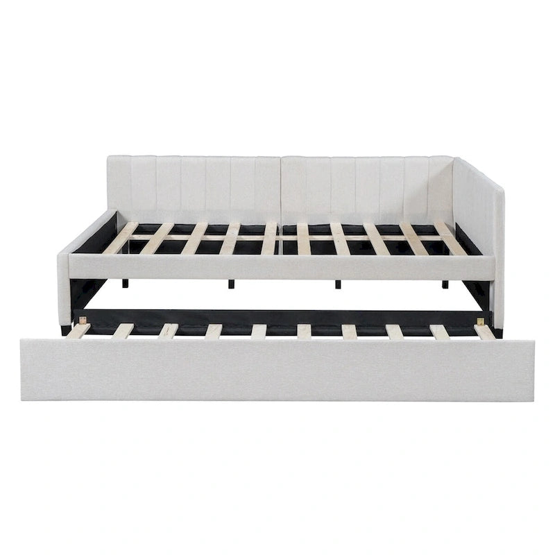 Full Size Upholstered Daybed with Trundle Sofa Bed Frame,Linen Fabric