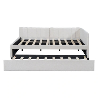 Full Size Upholstered Daybed with Trundle Sofa Bed Frame,Linen Fabric