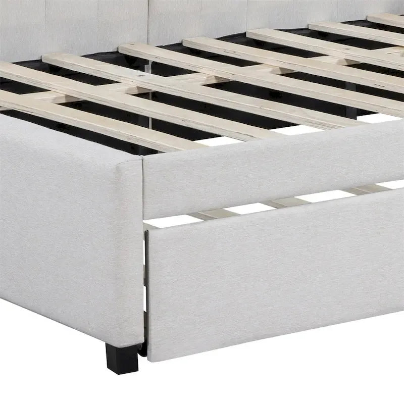 Full Size Upholstered Daybed with Trundle Sofa Bed Frame,Linen Fabric