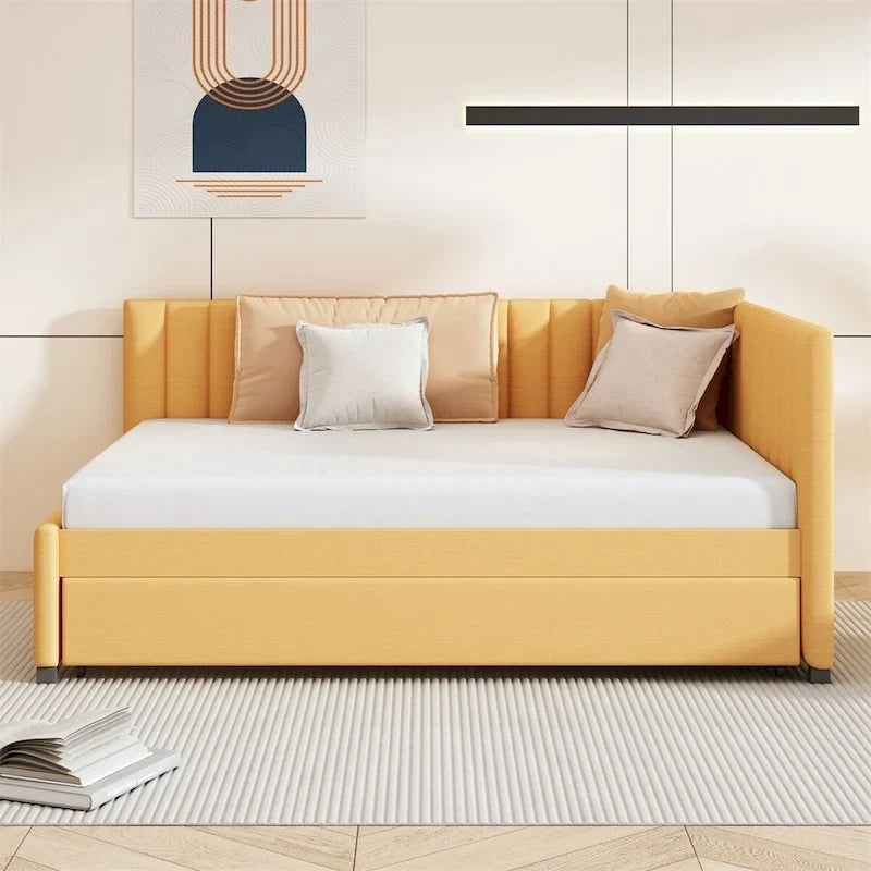 Full Size Upholstered Daybed with Trundle Sofa Bed Frame,Linen Fabric