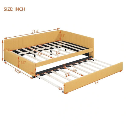 Full Size Upholstered Daybed with Trundle Sofa Bed Frame,Linen Fabric