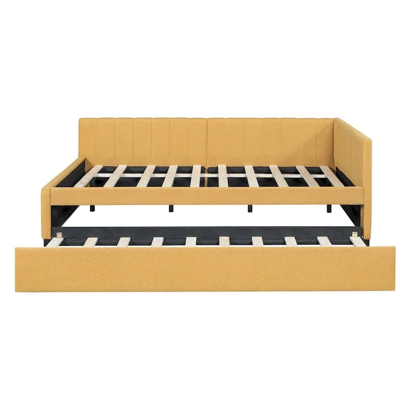 Full Size Upholstered Daybed with Trundle Sofa Bed Frame,Linen Fabric