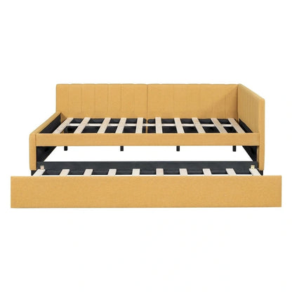 Full Size Upholstered Daybed with Trundle Sofa Bed Frame,Linen Fabric