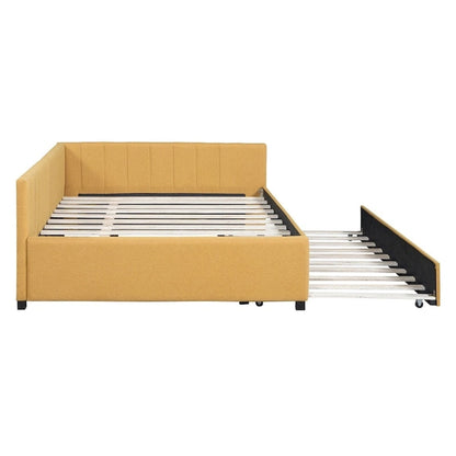 Full Size Upholstered Daybed with Trundle Sofa Bed Frame,Linen Fabric