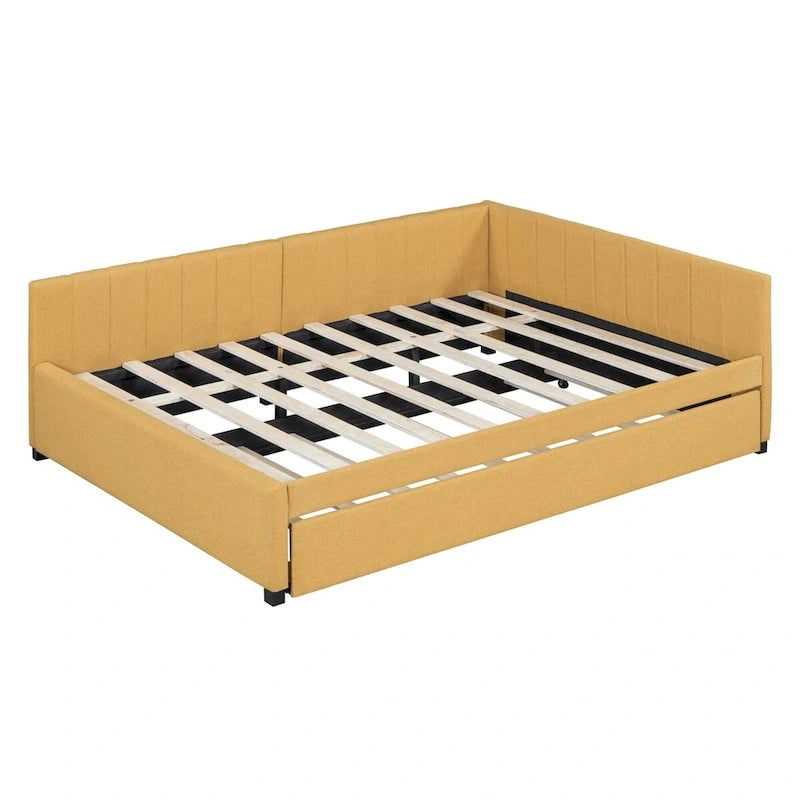 Full Size Upholstered Daybed with Trundle Sofa Bed Frame,Linen Fabric