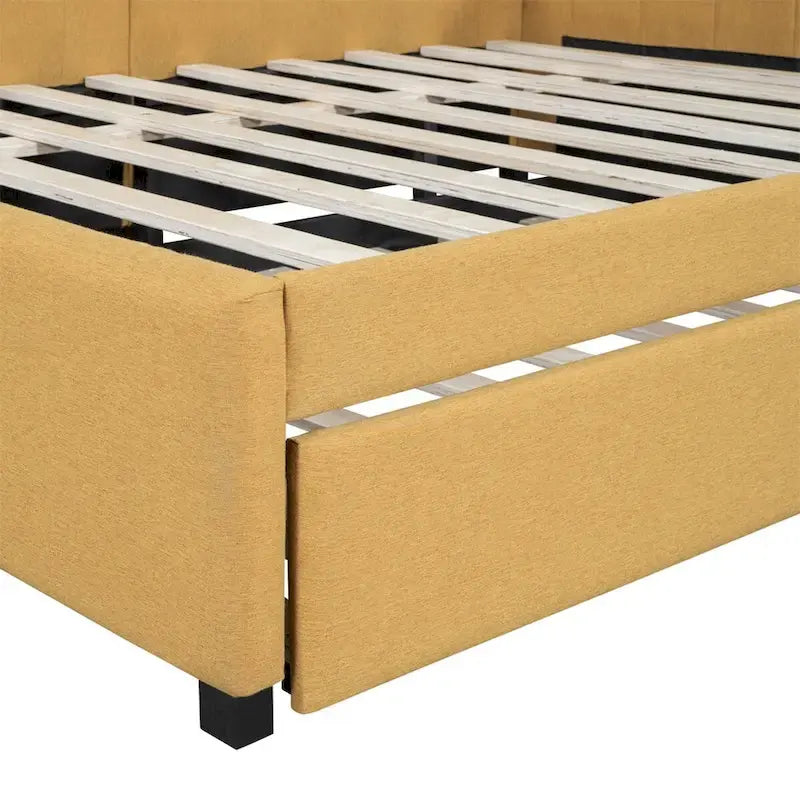 Full Size Upholstered Daybed with Trundle Sofa Bed Frame,Linen Fabric