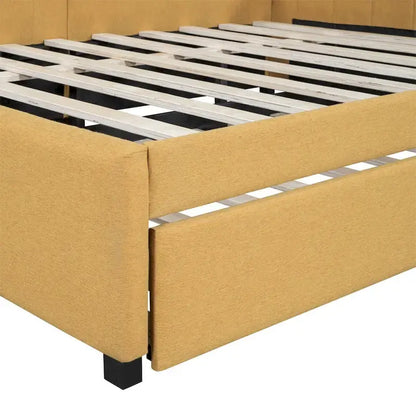 Full Size Upholstered Daybed with Trundle Sofa Bed Frame,Linen Fabric