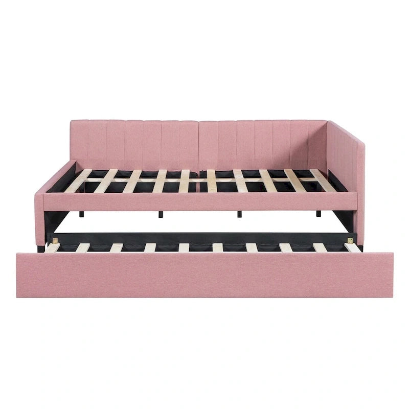 Full Size Upholstered Daybed with Trundle Sofa Bed Frame,Linen Fabric