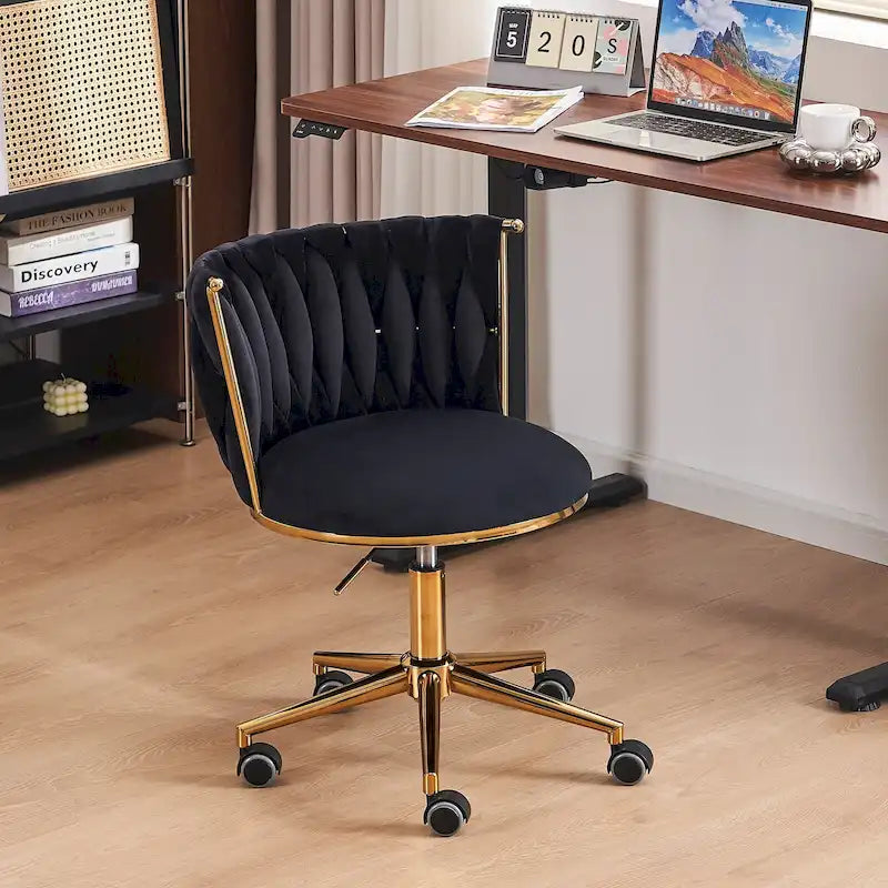 Velvet Desk Chair Vanity Chair for Makeup with Wheels Rolling Swivel Chair for Bedroom