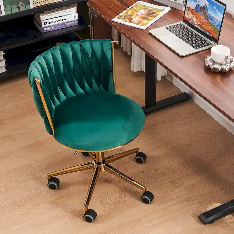 Velvet Desk Chair Vanity Chair for Makeup with Wheels Rolling Swivel Chair for Bedroom