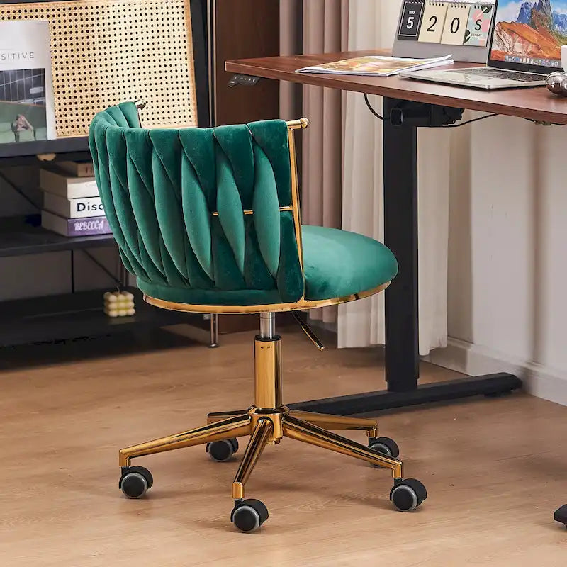 Velvet Desk Chair Vanity Chair for Makeup with Wheels Rolling Swivel Chair for Bedroom