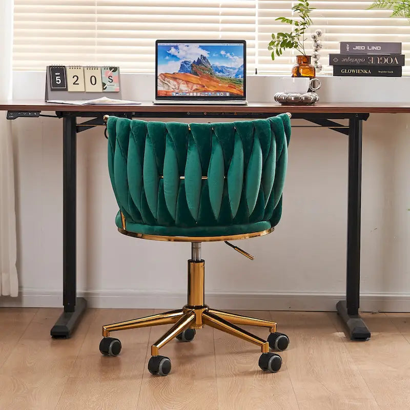 Velvet Desk Chair Vanity Chair for Makeup with Wheels Rolling Swivel Chair for Bedroom