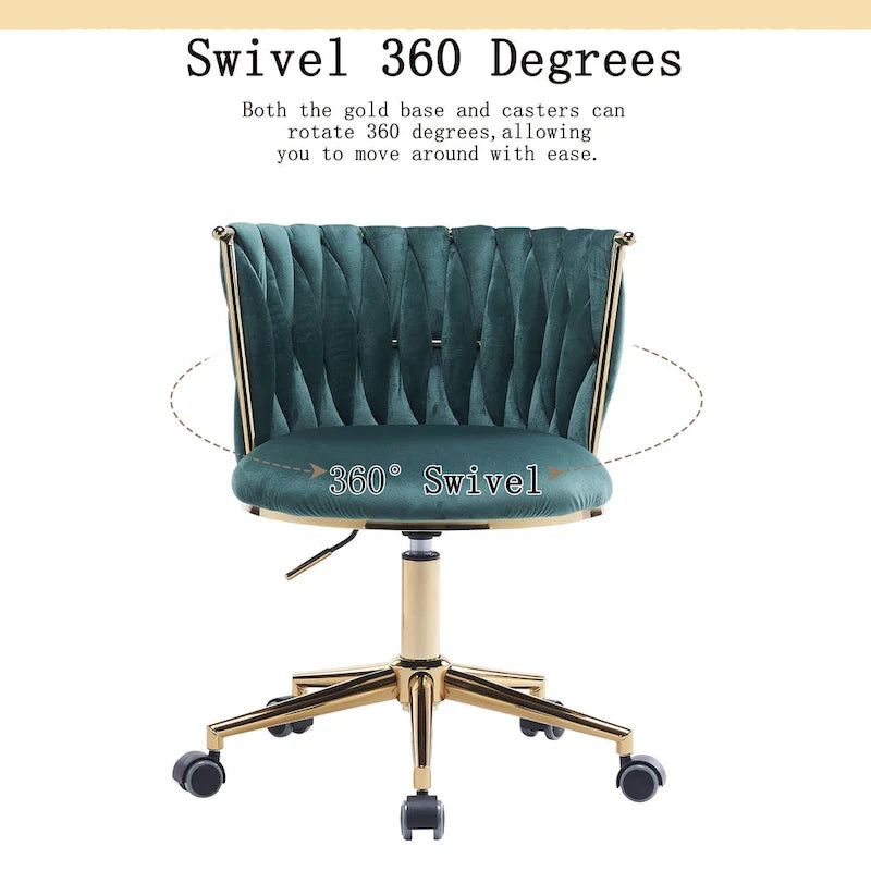 Velvet Desk Chair Vanity Chair for Makeup with Wheels Rolling Swivel Chair for Bedroom