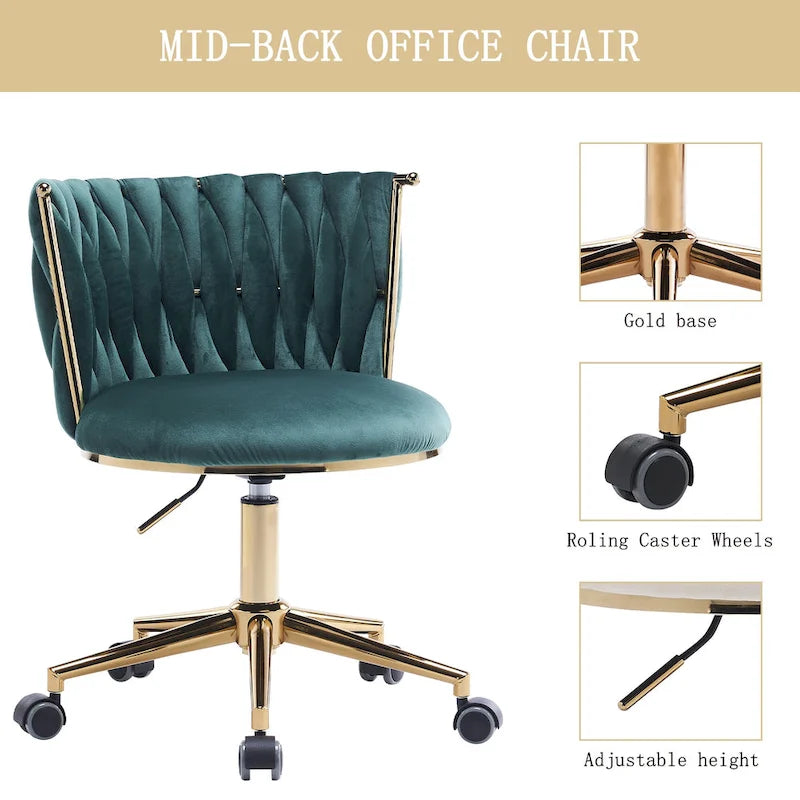 Velvet Desk Chair Vanity Chair for Makeup with Wheels Rolling Swivel Chair for Bedroom