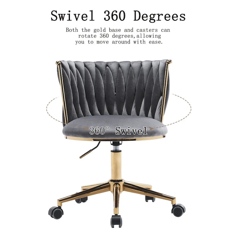 Velvet Desk Chair Vanity Chair for Makeup with Wheels Rolling Swivel Chair for Bedroom