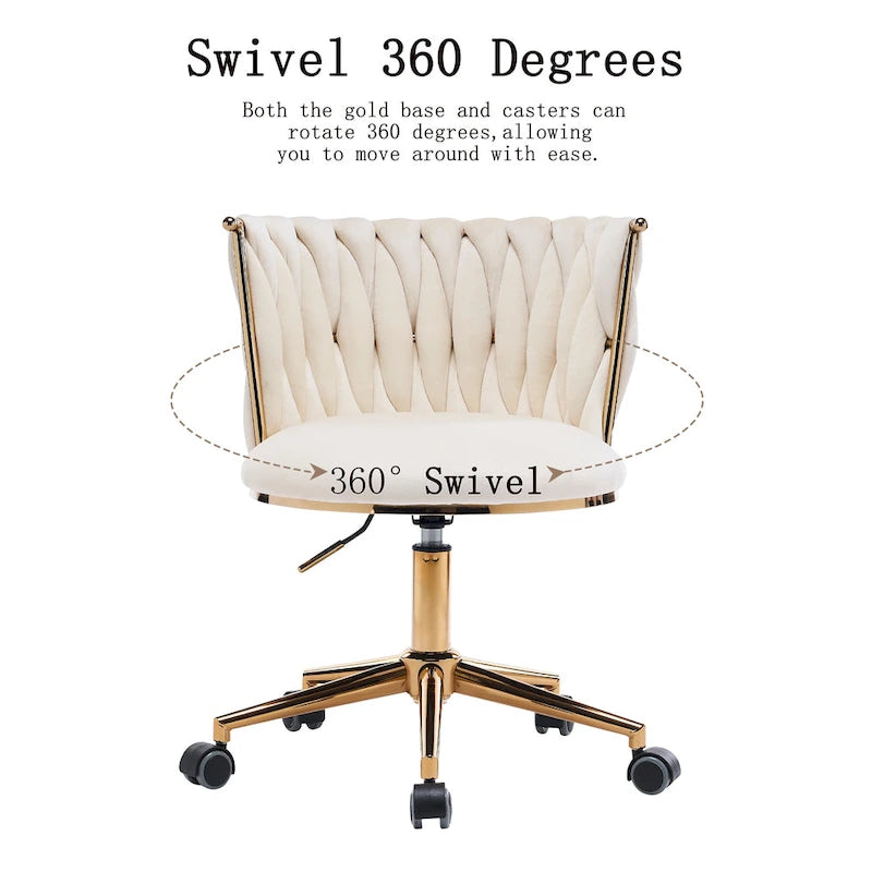 Velvet Desk Chair Vanity Chair for Makeup with Wheels Rolling Swivel Chair for Bedroom