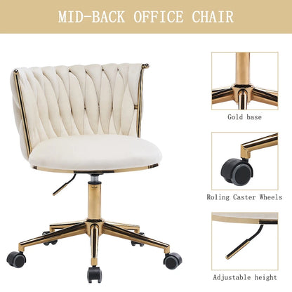 Velvet Desk Chair Vanity Chair for Makeup with Wheels Rolling Swivel Chair for Bedroom