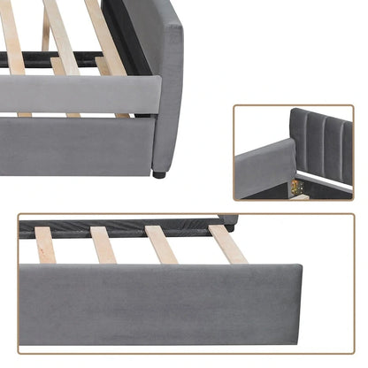 Classic Full Size Velvet Upholstered Daybed with a Trundle Bed