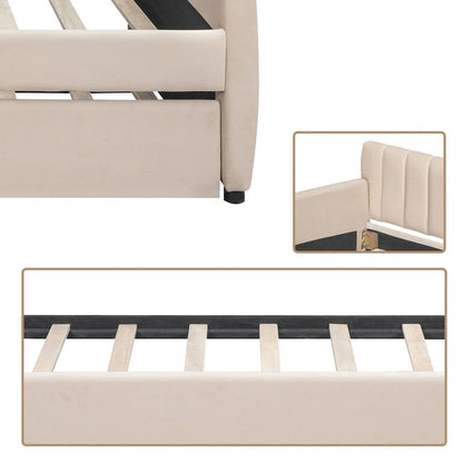 Classic Full Size Velvet Upholstered Daybed with a Trundle Bed