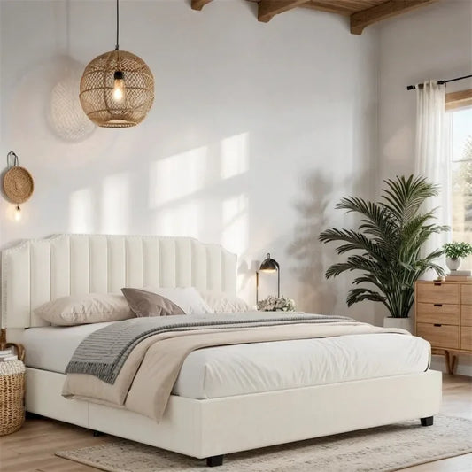 Queen Size Velvet Wood Frame Lift Up Platform Bed with Storage