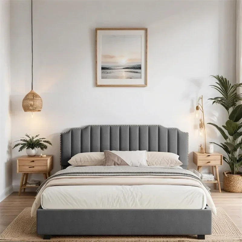 Queen Size Velvet Wood Frame Lift Up Platform Bed with Storage